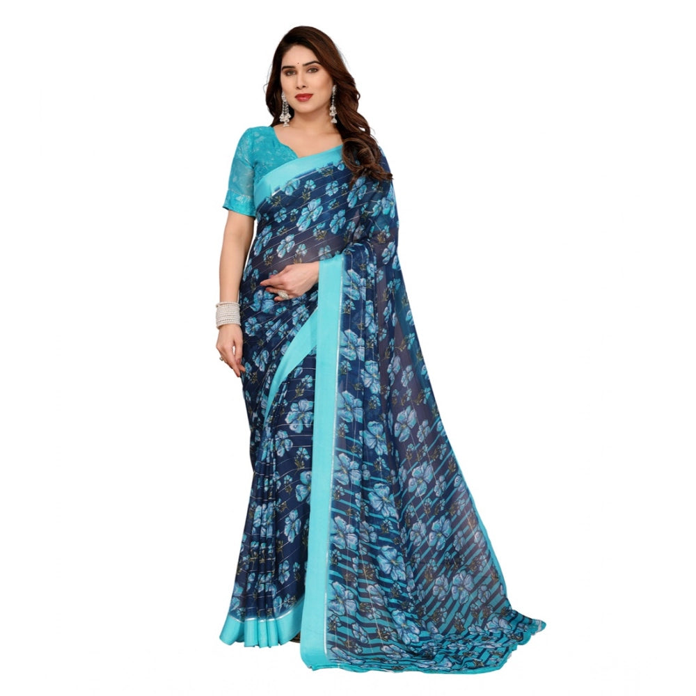 Delicate Women's Georgette Printed Saree With Blouse Piece