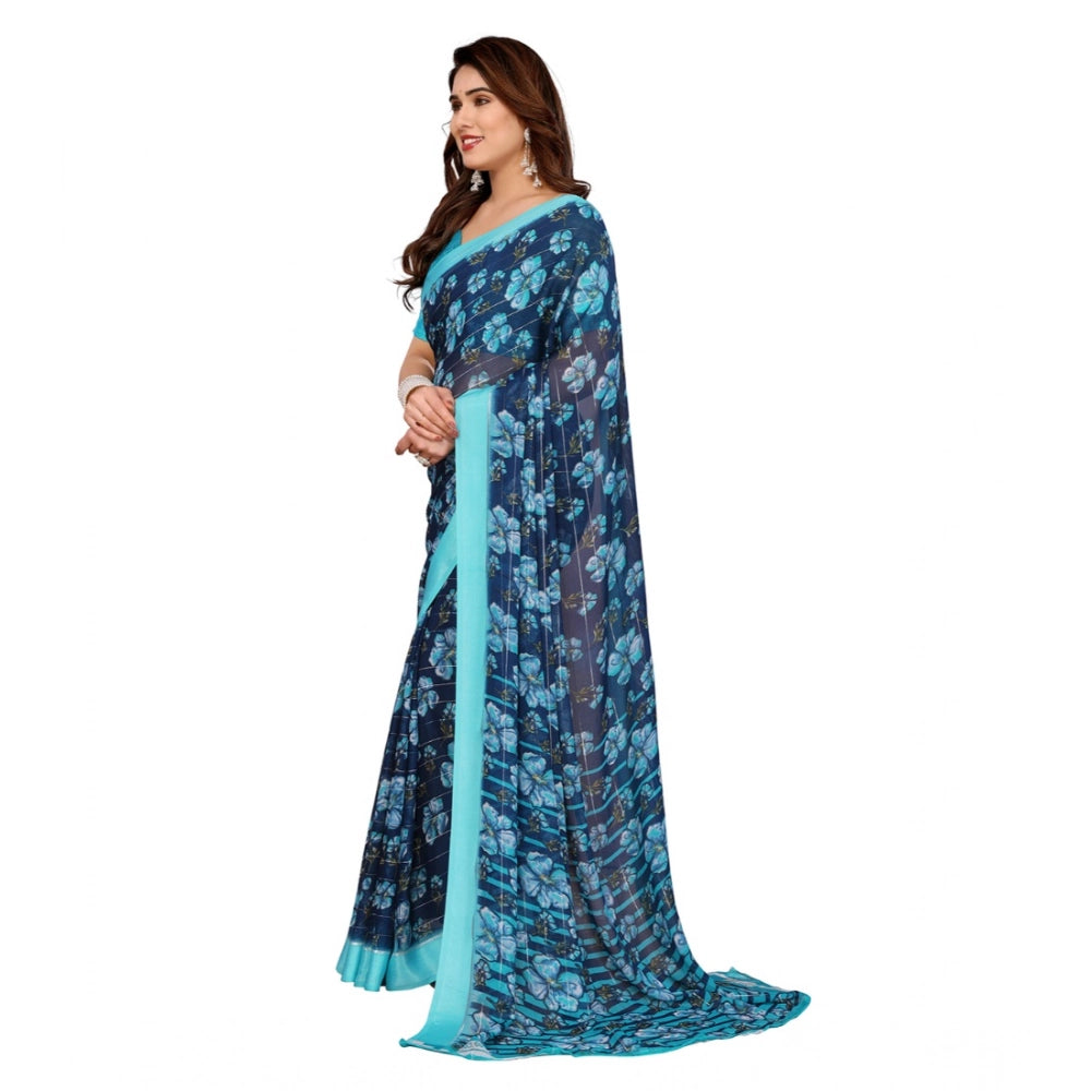 Delicate Women's Georgette Printed Saree With Blouse Piece