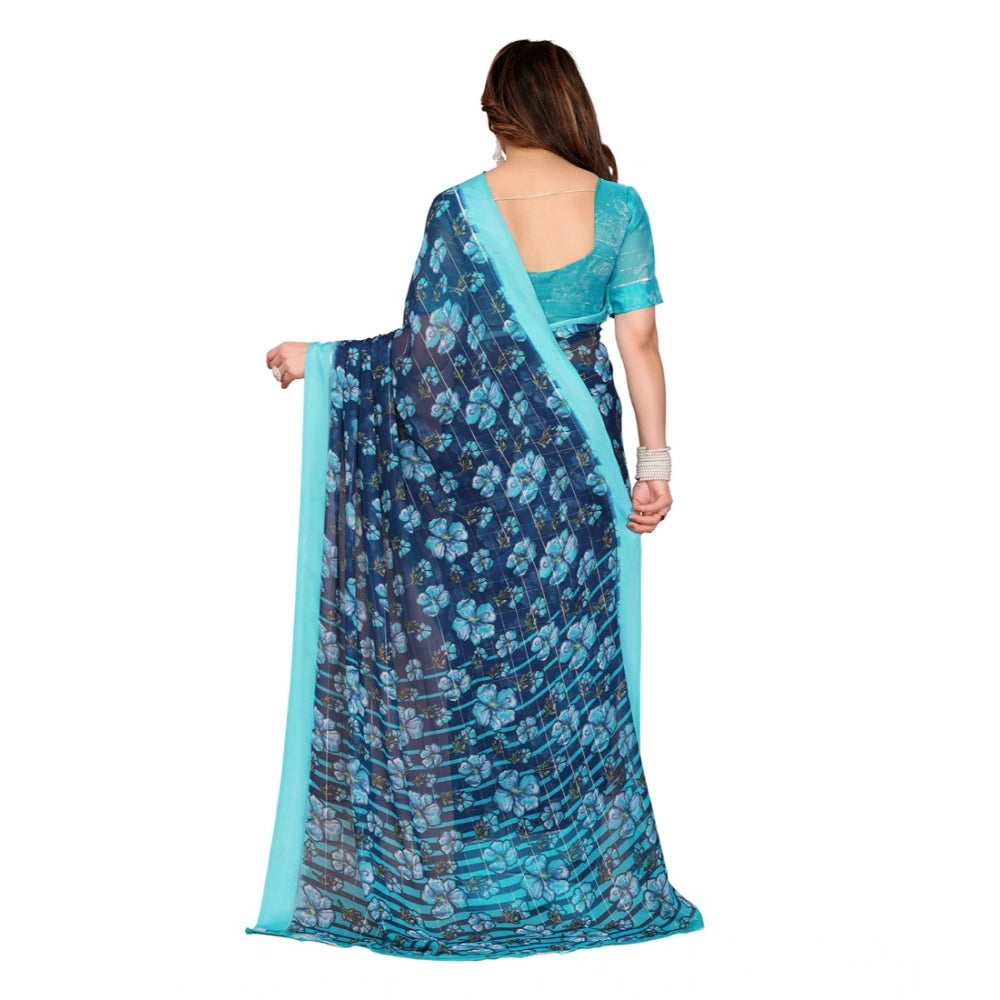 Delicate Women's Georgette Printed Saree With Blouse Piece