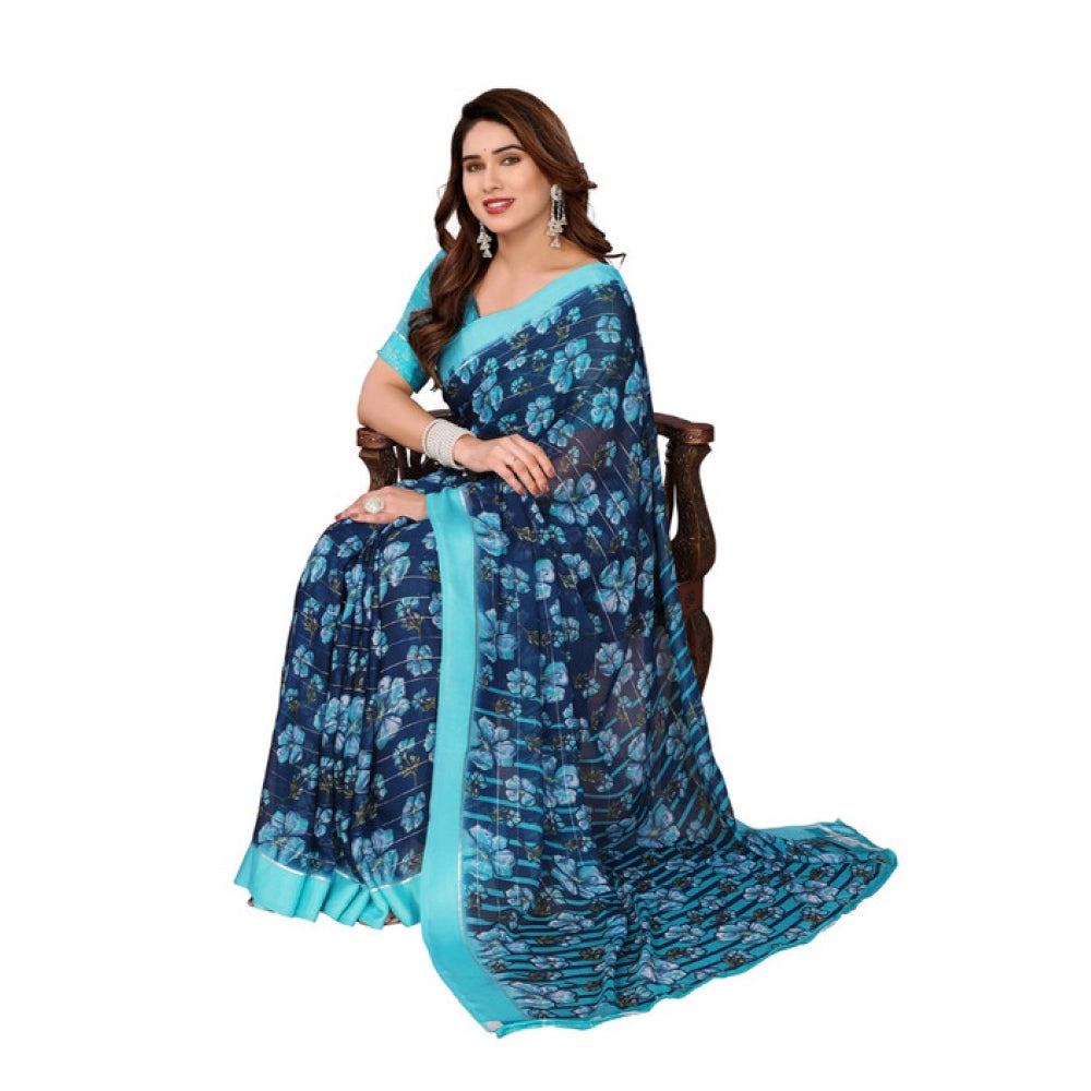 Delicate Women's Georgette Printed Saree With Blouse Piece