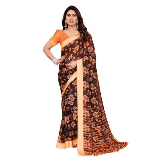 Delicate Women's Georgette Printed Saree With Blouse Piece