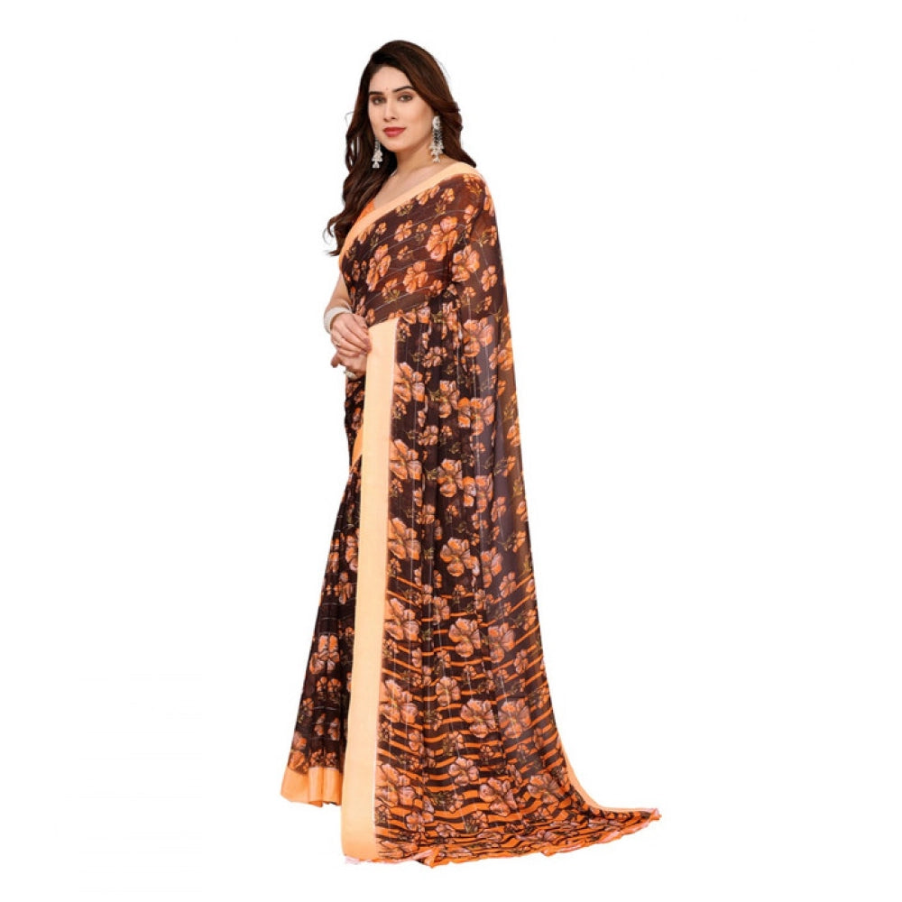 Delicate Women's Georgette Printed Saree With Blouse Piece