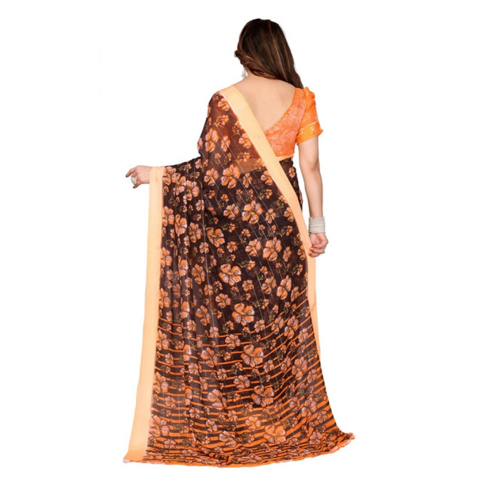 Delicate Women's Georgette Printed Saree With Blouse Piece