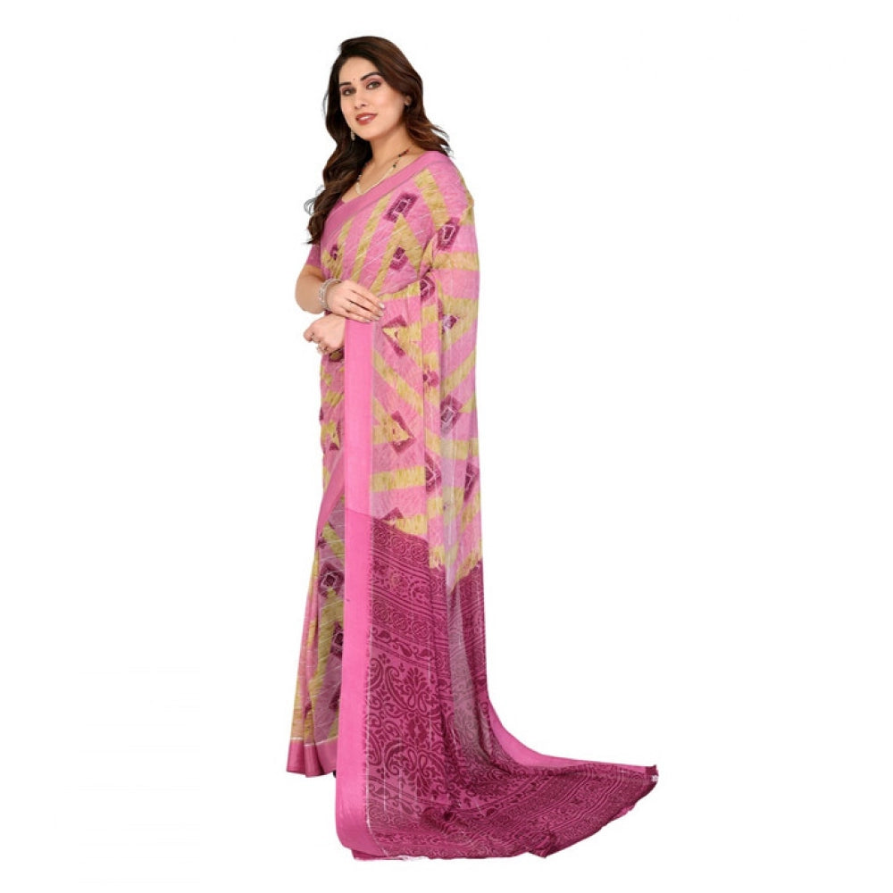 Delicate Women's Georgette Printed Saree With Blouse Piece