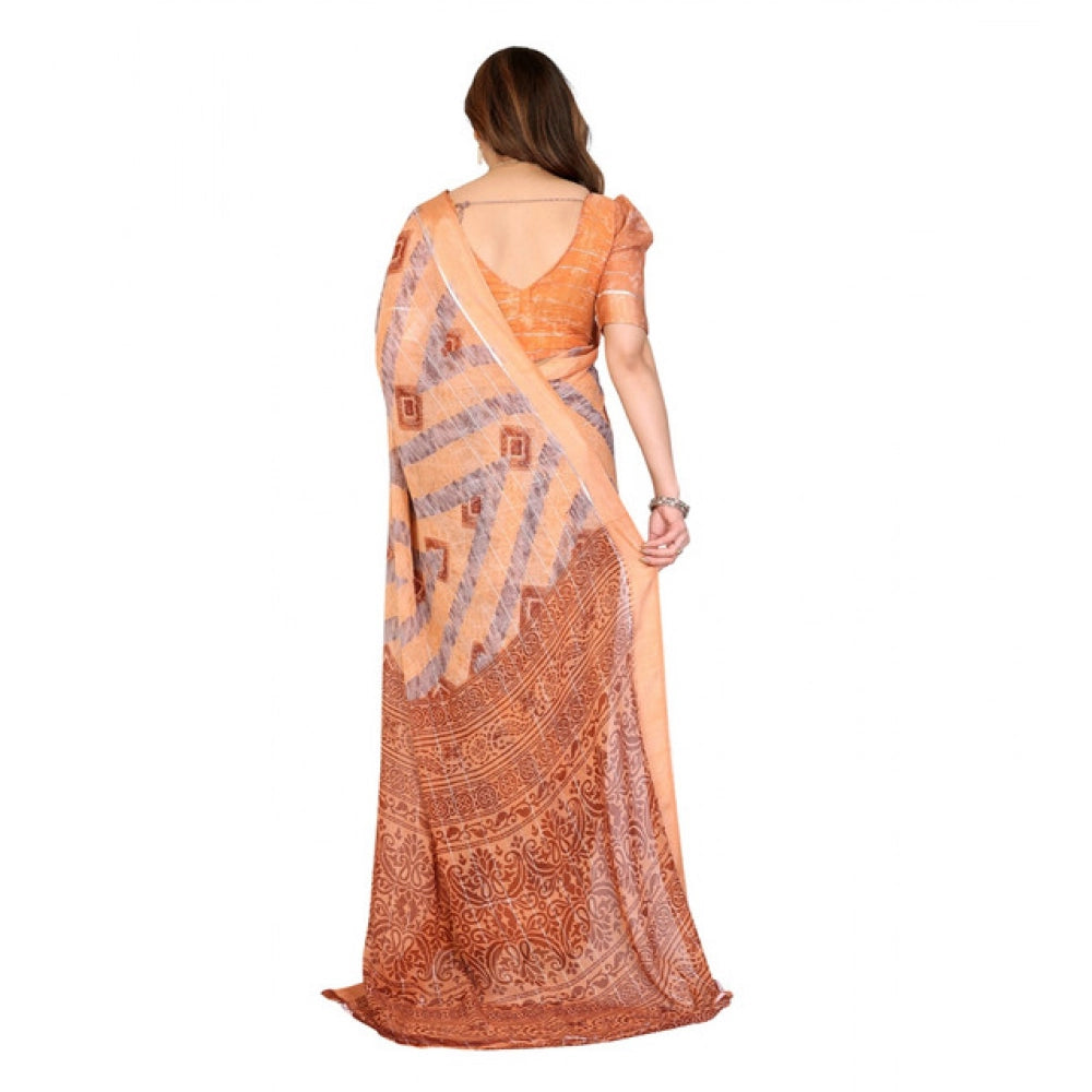 Delicate Women's Georgette Printed Saree With Blouse Piece