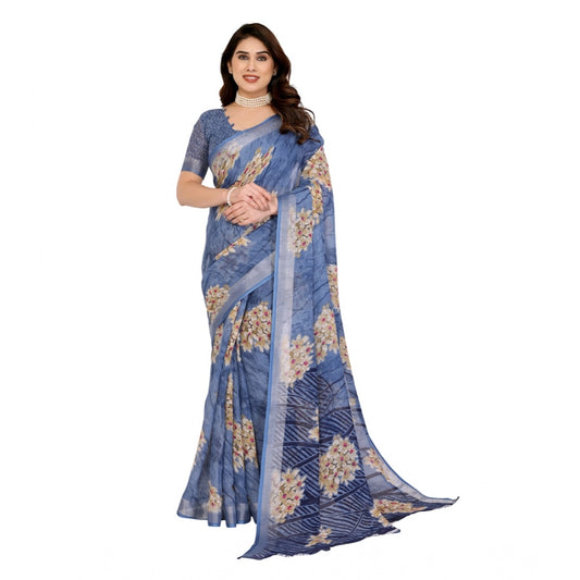 Delicate Women's Georgette Printed Saree With Blouse Piece