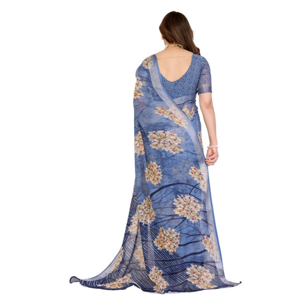 Delicate Women's Georgette Printed Saree With Blouse Piece