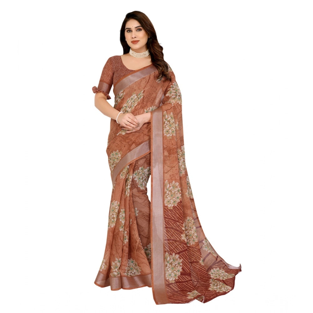 Delicate Women's Georgette Printed Saree With Blouse Piece