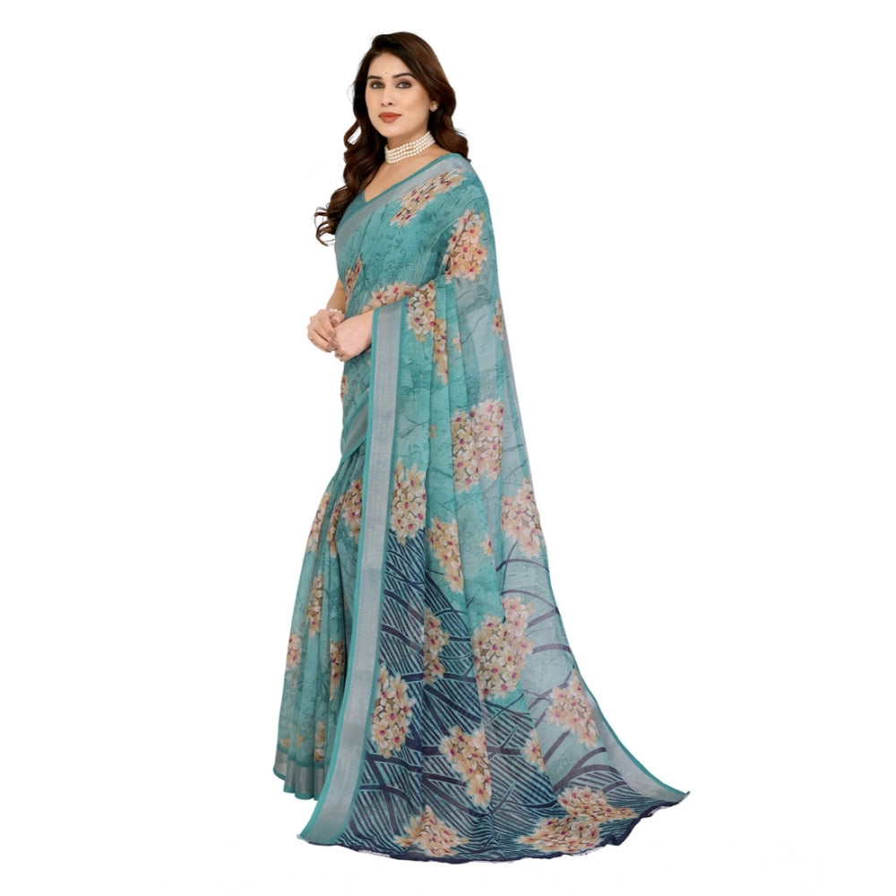 Delicate Women's Georgette Printed Saree With Blouse Piece