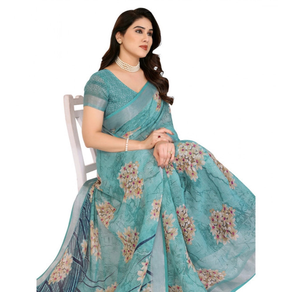 Delicate Women's Georgette Printed Saree With Blouse Piece