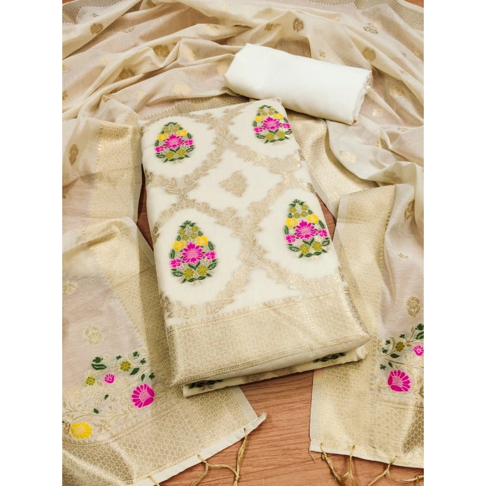 Trendy Women's Banarasi Silk Printed Unstitched Salwar Suit Dress Material With Dupatta