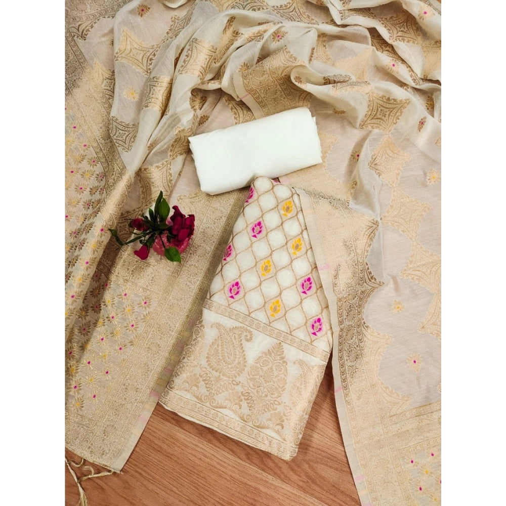 Trendy Women's Banarasi Silk Printed Unstitched Salwar Suit Dress Material With Dupatta