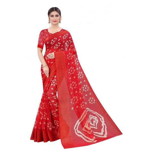 Admirable Women's Cotton Silk Bandhani Saree With Blouse Piece