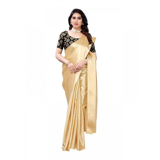 Elite Women's Satin Printed Saree With Blouse Piece