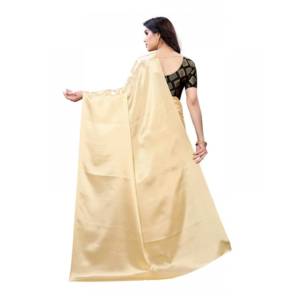Elite Women's Satin Printed Saree With Blouse Piece