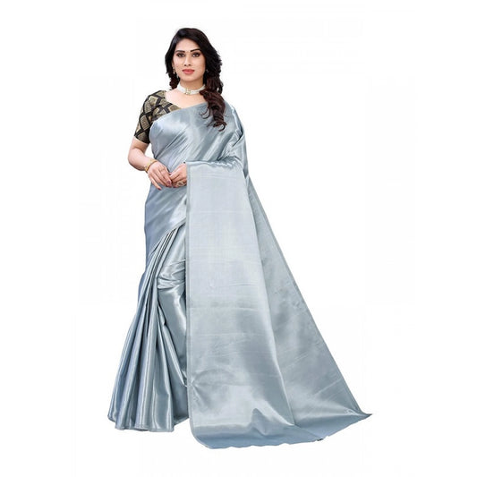 Elite Women's Satin Printed Saree With Blouse Piece