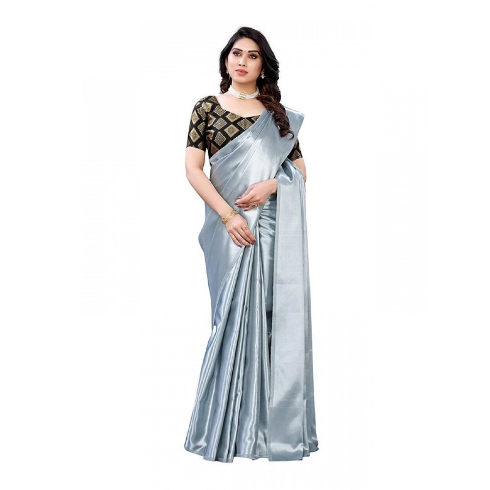Elite Women's Satin Printed Saree With Blouse Piece