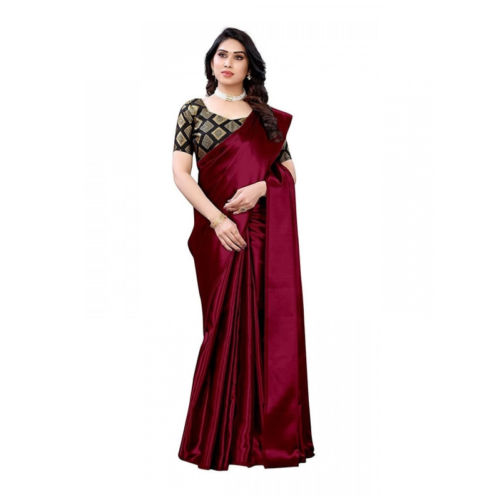 Elite Women's Satin Printed Saree With Blouse Piece