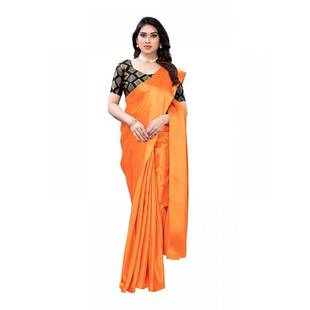Elite Women's Satin Printed Saree With Blouse Piece