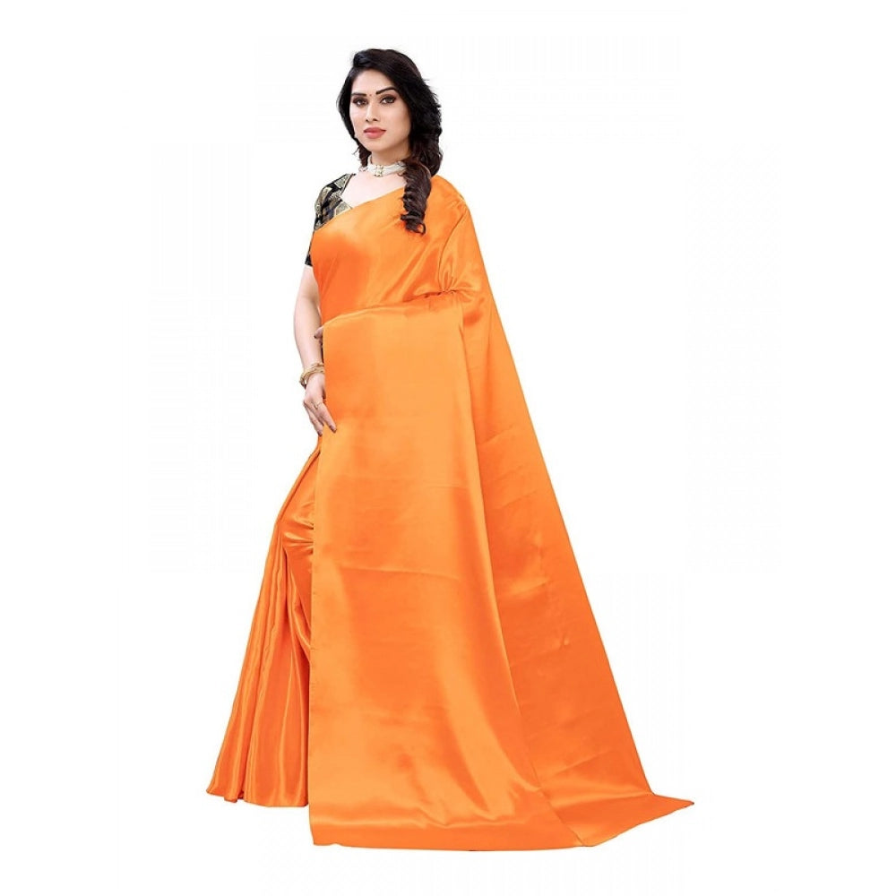 Elite Women's Satin Printed Saree With Blouse Piece