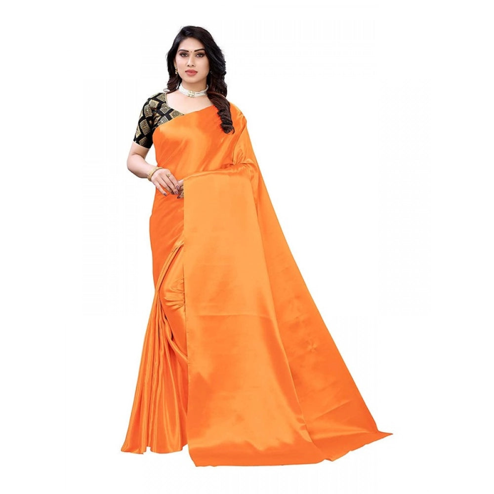 Elite Women's Satin Printed Saree With Blouse Piece
