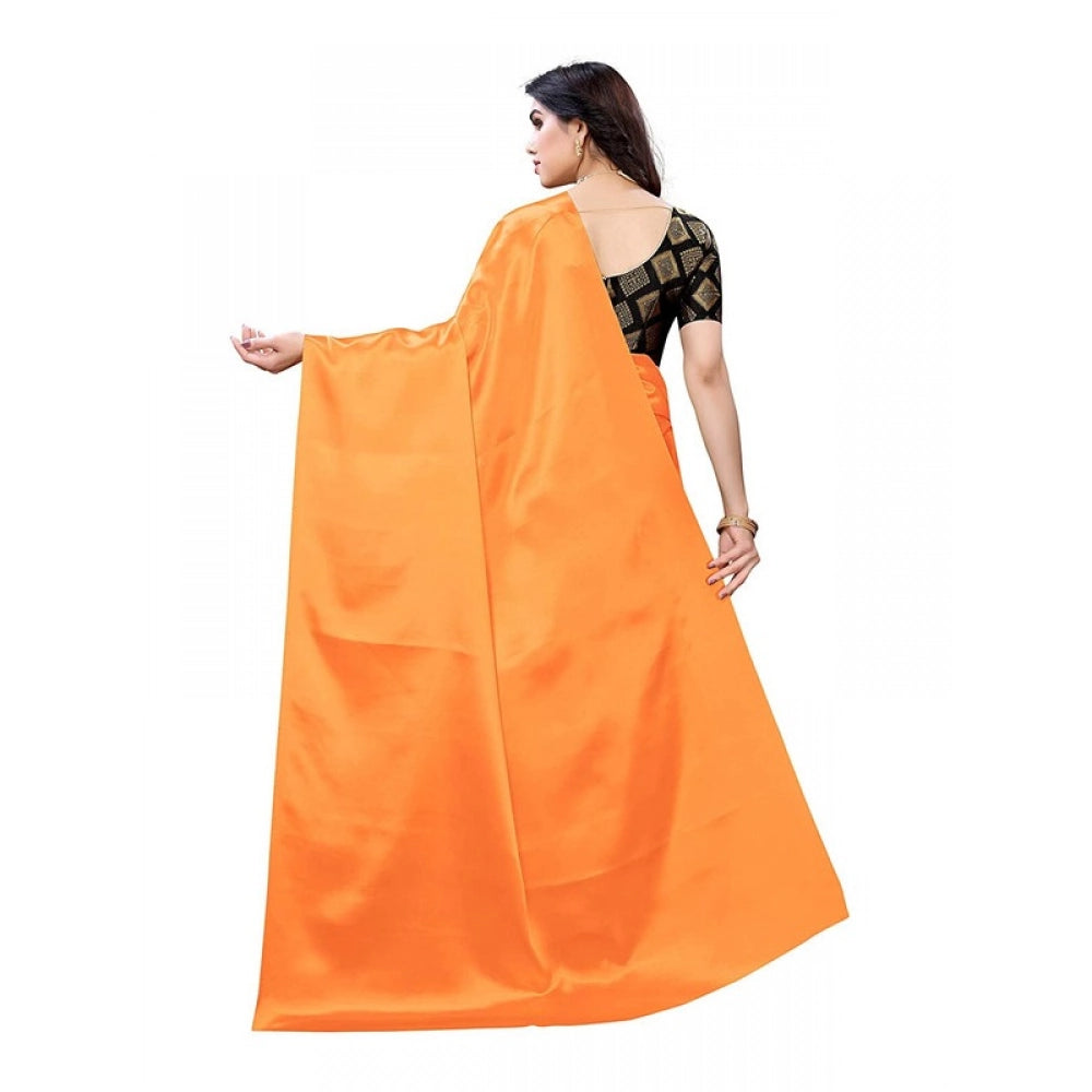 Elite Women's Satin Printed Saree With Blouse Piece
