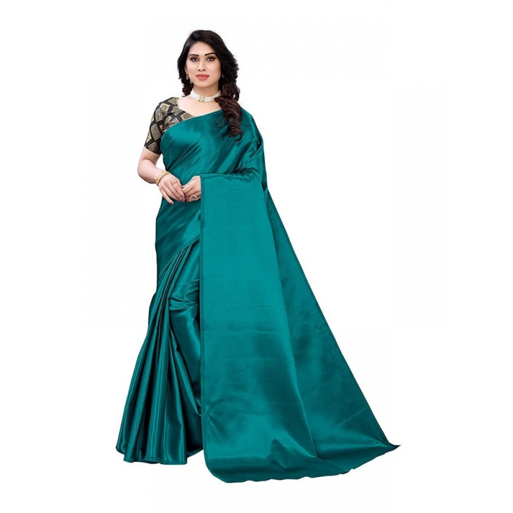 Elite Women's Satin Printed Saree With Blouse Piece