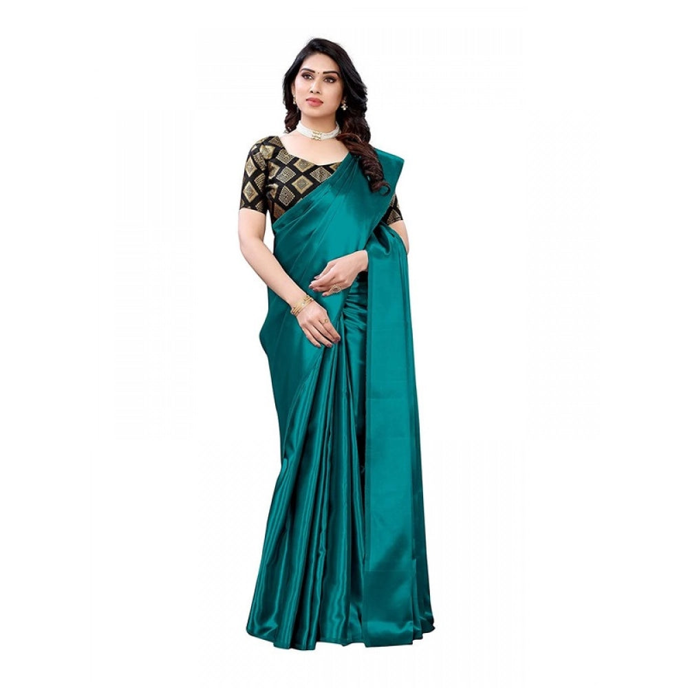 Elite Women's Satin Printed Saree With Blouse Piece