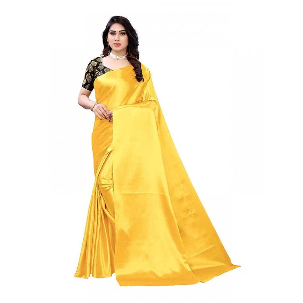 Elite Women's Satin Printed Saree With Blouse Piece