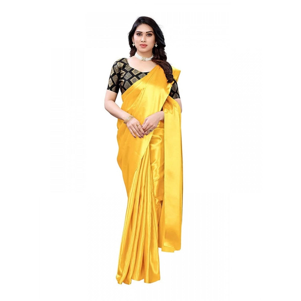 Elite Women's Satin Printed Saree With Blouse Piece