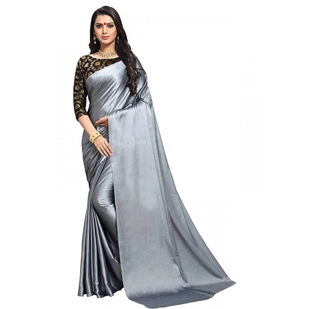 Royal Women's Satin Solid Saree With Blouse Piece