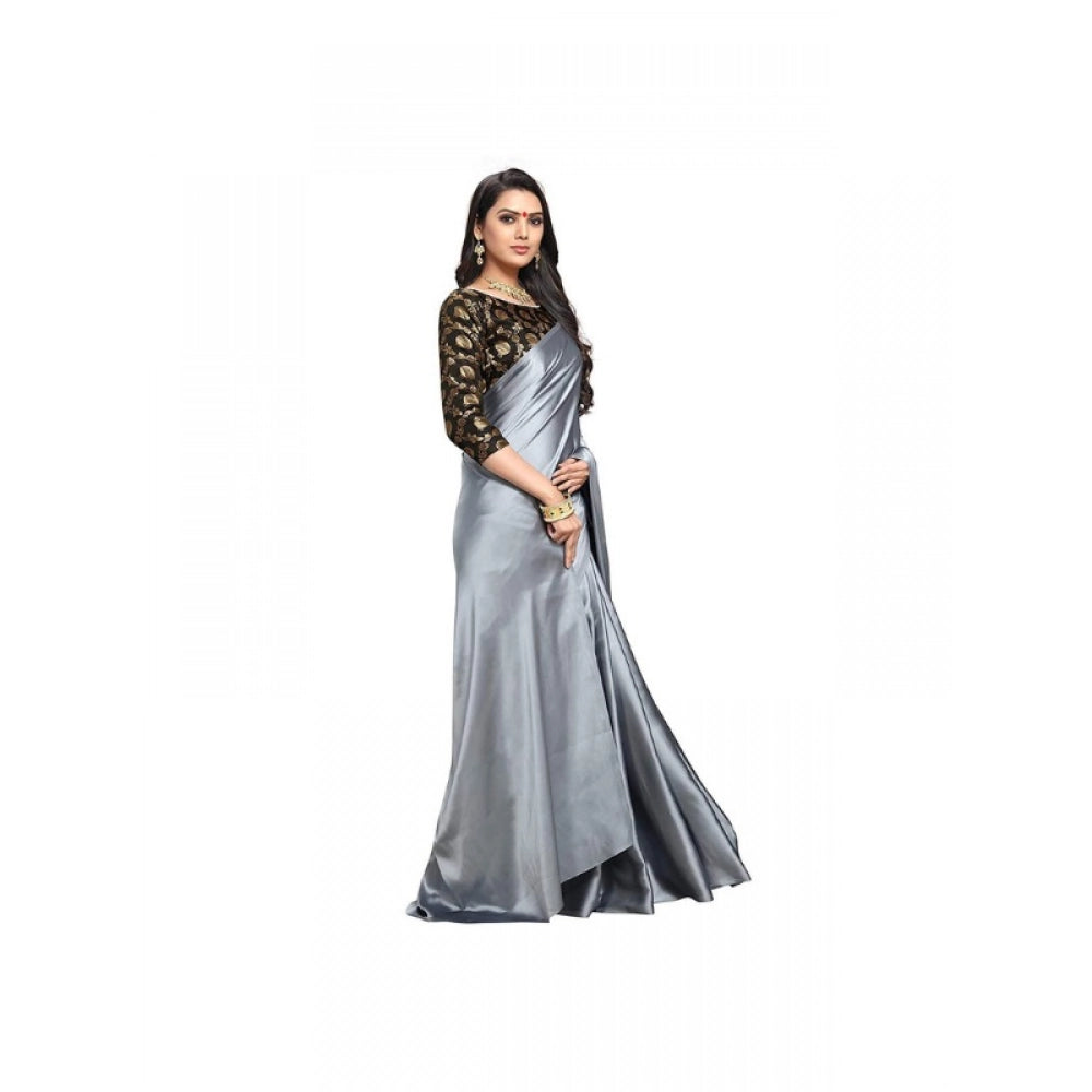Royal Women's Satin Solid Saree With Blouse Piece