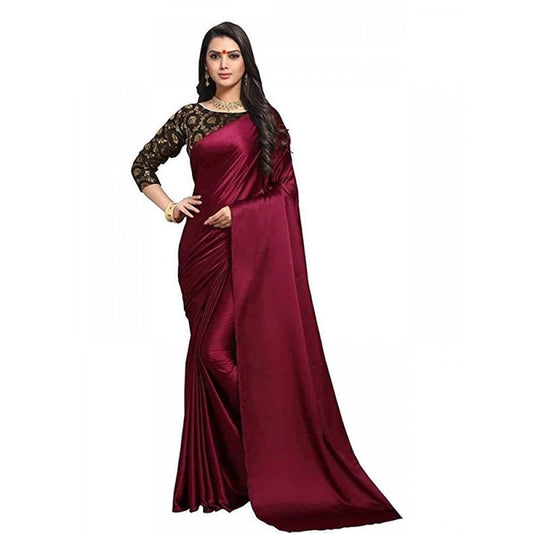 Royal Women's Satin Solid Saree With Blouse Piece
