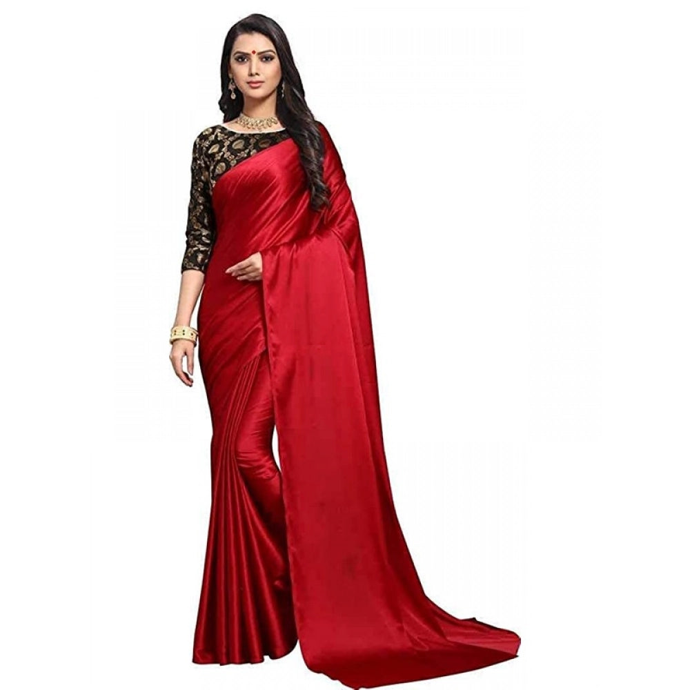 Royal Women's Satin Solid Saree With Blouse Piece
