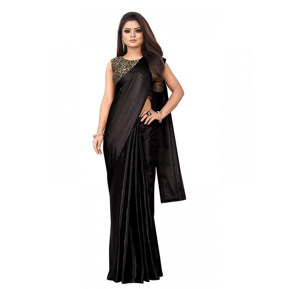 Funky Women's Satin Printed Saree With Blouse Piece