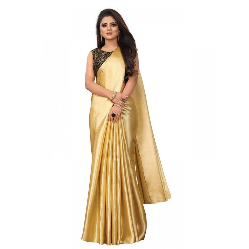 Funky Women's Satin Printed Saree With Blouse Piece
