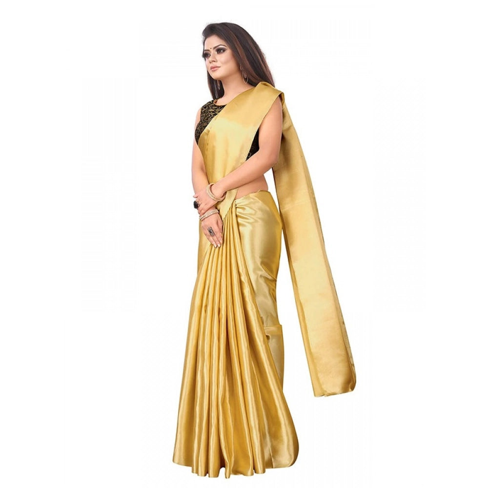 Funky Women's Satin Printed Saree With Blouse Piece