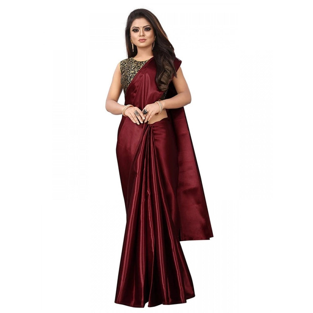 Funky Women's Satin Printed Saree With Blouse Piece