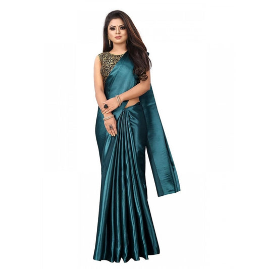 Funky Women's Satin Printed Saree With Blouse Piece