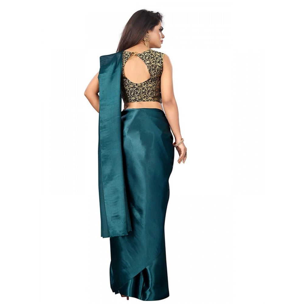 Funky Women's Satin Printed Saree With Blouse Piece