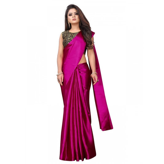 Funky Women's Satin Printed Saree With Blouse Piece