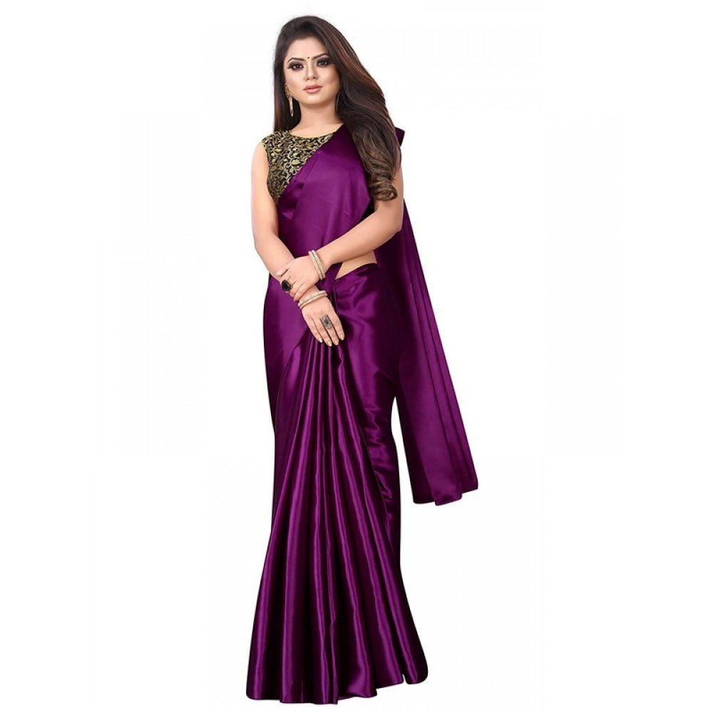 Funky Women's Satin Printed Saree With Blouse Piece