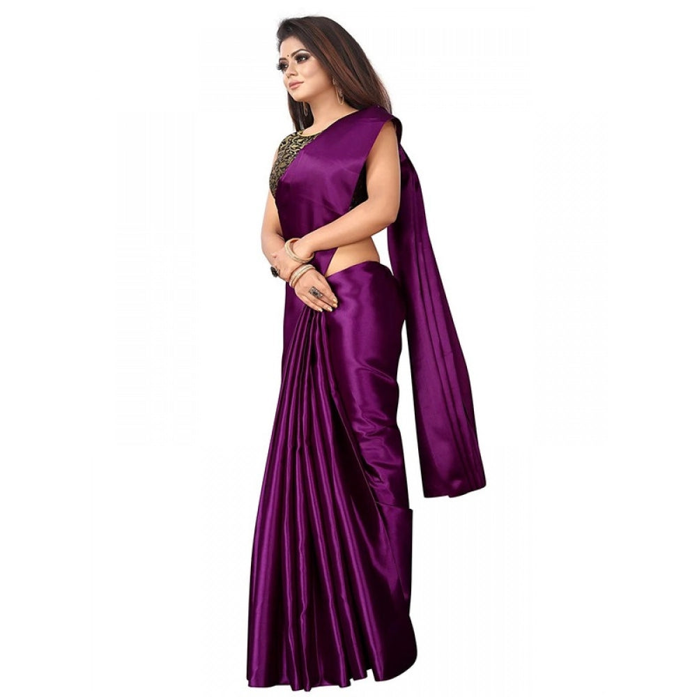 Funky Women's Satin Printed Saree With Blouse Piece