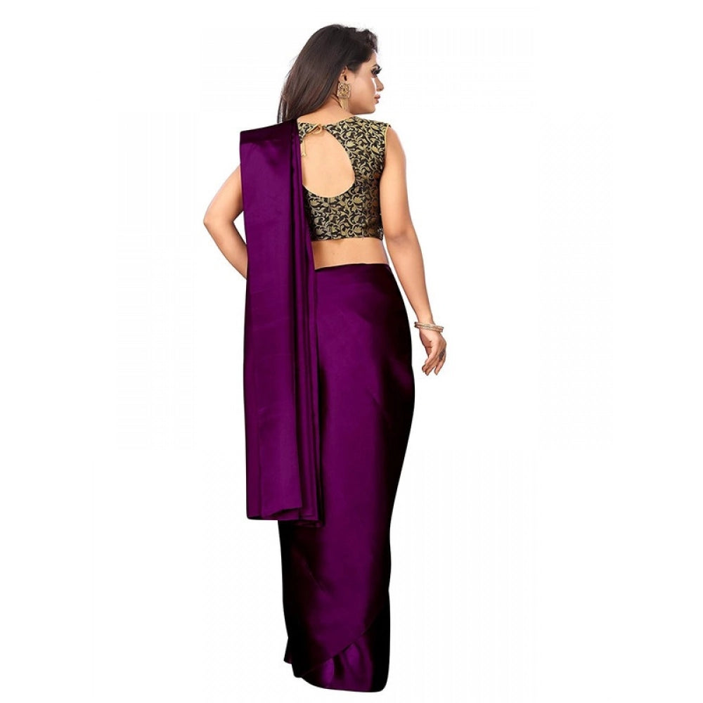 Funky Women's Satin Printed Saree With Blouse Piece