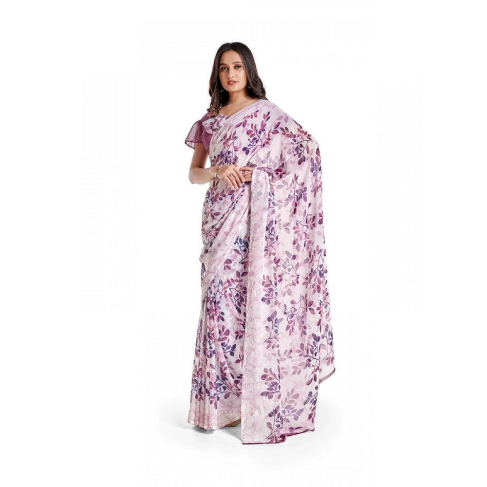 Classy Women's Georgette Printed Saree With Blouse Piece