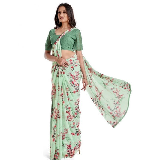 Classy Women's Georgette Printed Saree With Blouse Piece