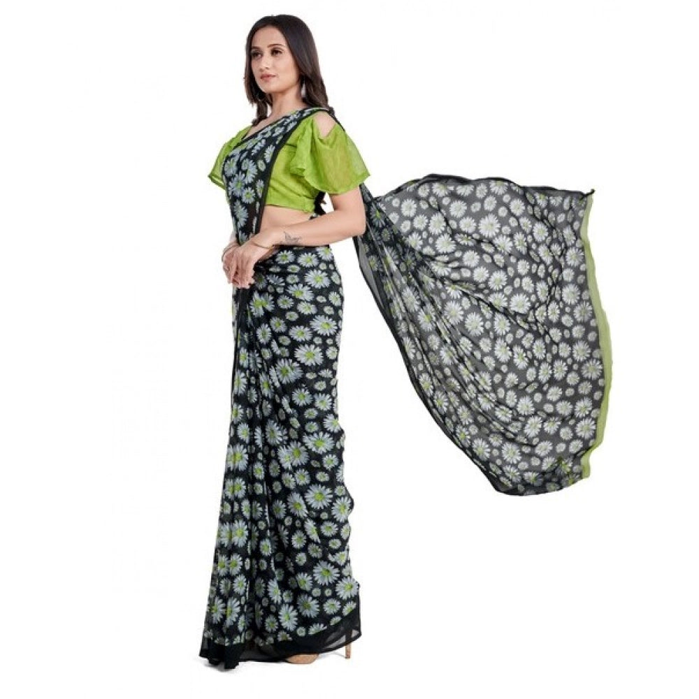 Classy Women's Georgette Printed Saree With Blouse Piece