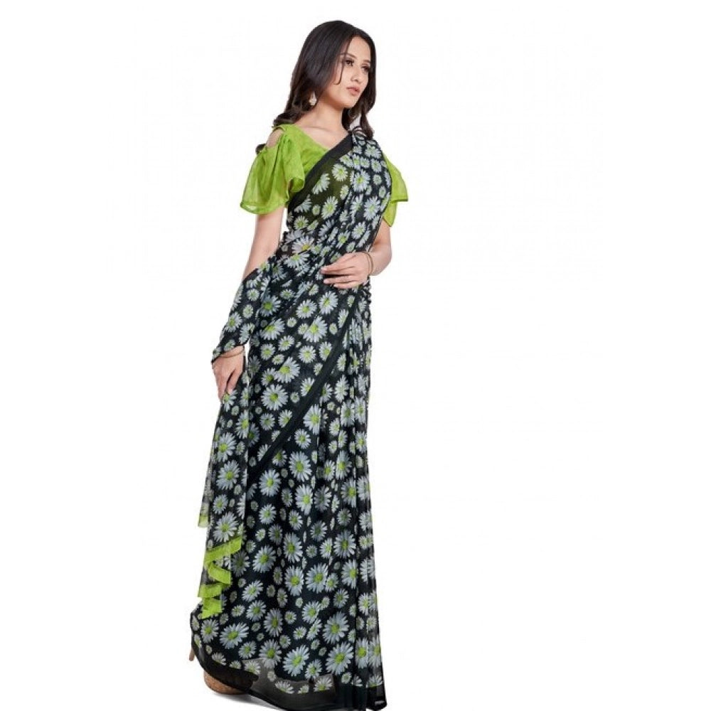 Classy Women's Georgette Printed Saree With Blouse Piece