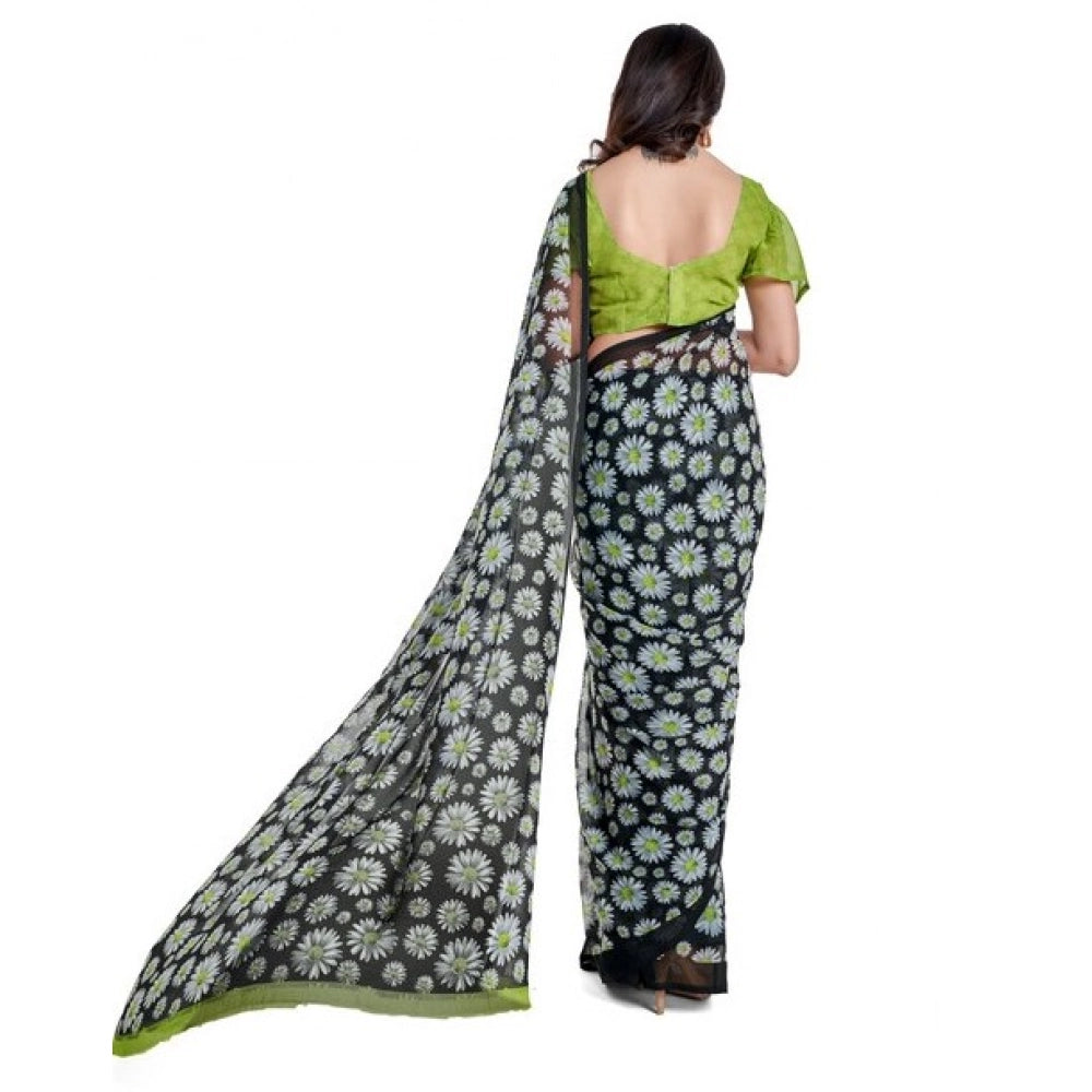 Classy Women's Georgette Printed Saree With Blouse Piece