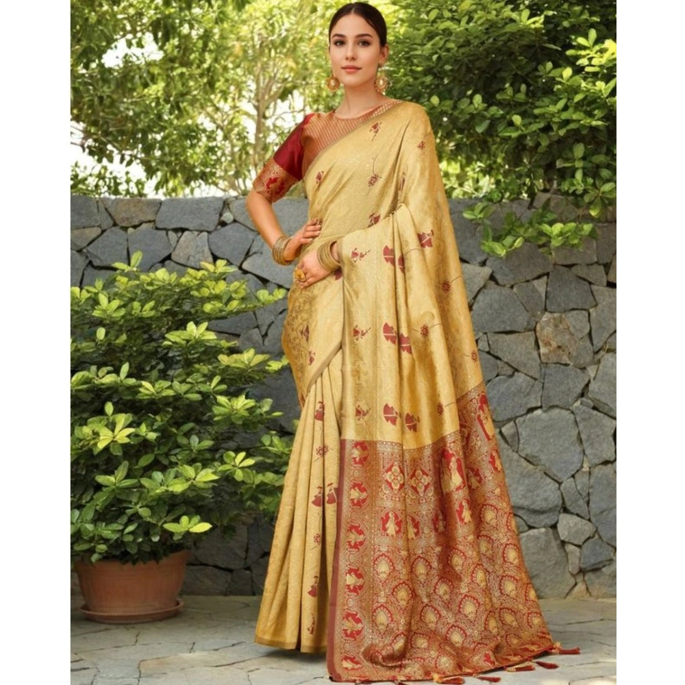 Fashionable Women's Silk Blend Woven Paithani Saree With Blouse Piece